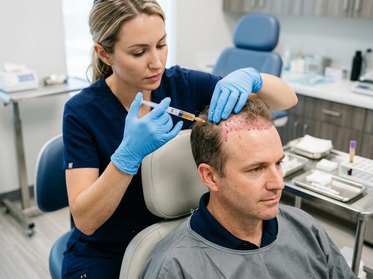 Clinical scalp PRP micro-droplet injection procedure at Kezza Clinic Jaipur
